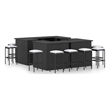 vidaXL 16 Piece Patio Bar Set with Cushions Poly Rattan Black