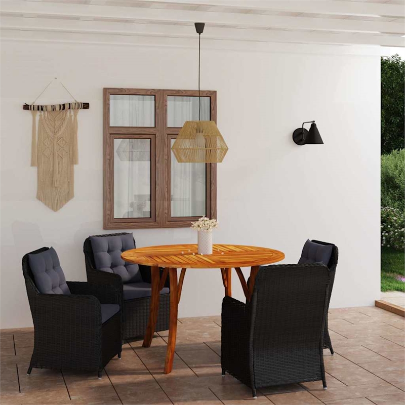 vidaXL 5 Piece Patio Dining Set Black Rattan
