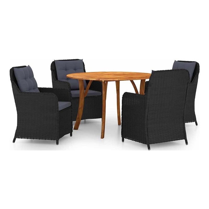 vidaXL 5 Piece Patio Dining Set Black Rattan
