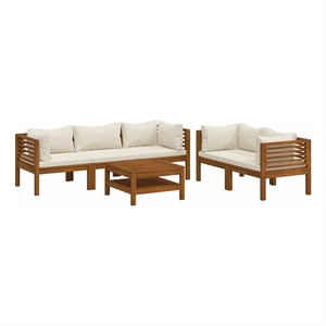 vidaXL 6 Piece Patio Lounge Set with Cream Cushion Solid Acacia Wood