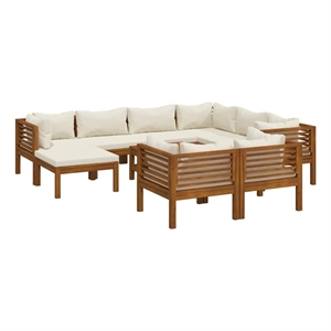 vidaXL 10 Piece Patio Lounge Set with Cream Cushion Solid Acacia Wood