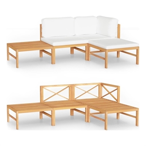vidaXL 4 Piece Patio Lounge Set with Cream Cushions Solid Teak Wood