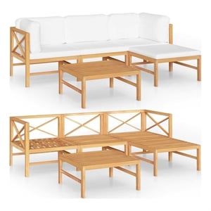 vidaXL 5 Piece Patio Lounge Set with Cream Cushions Solid Teak Wood
