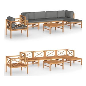 vidaXL 7 Piece Patio Lounge Set with Gray Cushions Solid Teak Wood