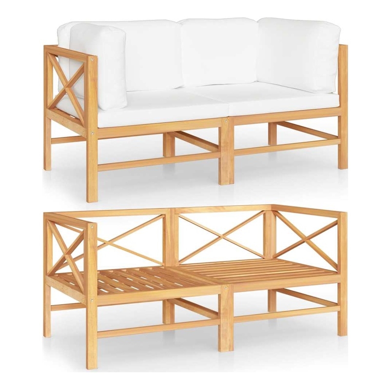 vidaXL 2-Seater Patio Sofa with Cream Cushions Solid Teak Wood