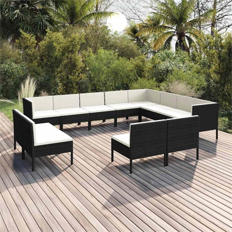vidaXL 12 Piece Patio Lounge Set with Cushions Poly Rattan Black