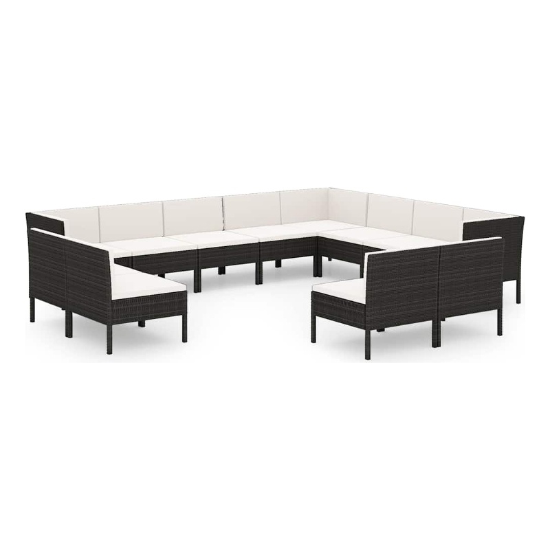vidaXL 12 Piece Patio Lounge Set with Cushions Poly Rattan Black