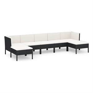 vidaXL 7 Piece Patio Lounge Set with Cushions Poly Rattan Black