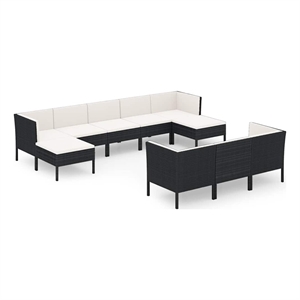 vidaXL 10 Piece Patio Lounge Set with Cushions Poly Rattan Black