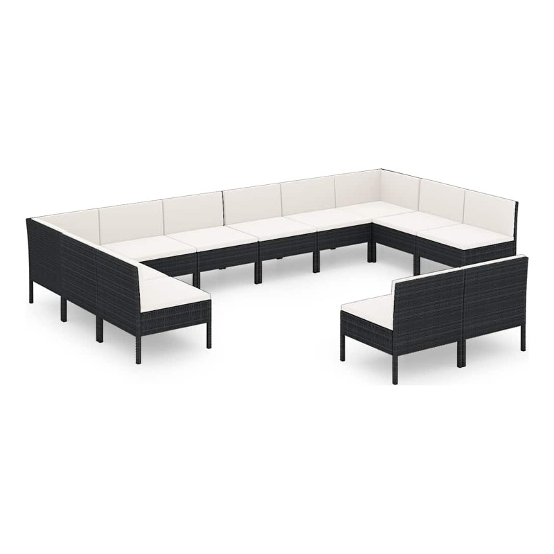vidaXL 12 Piece Patio Lounge Set with Cushions Poly Rattan Black