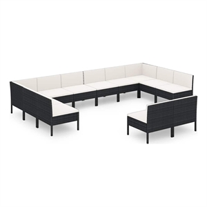 vidaXL 12 Piece Patio Lounge Set with Cushions Poly Rattan Black