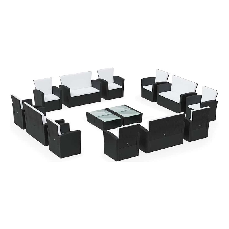 vidaXL 16 Piece Patio Lounge Set with Cushions Poly Rattan Black