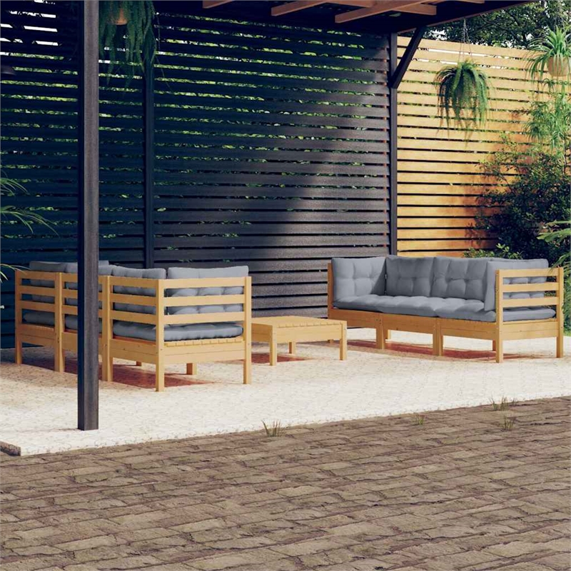 vidaXL 7 Piece Patio Lounge Set with Gray Cushions Pinewood