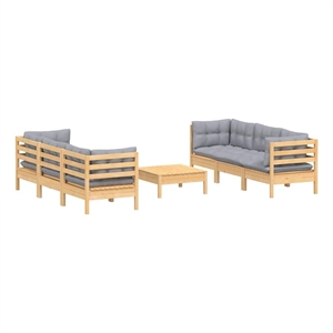 vidaXL 7 Piece Patio Lounge Set with Gray Cushions Pinewood