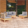 vidaXL 4 Piece Patio Lounge Set with Gray Cushions Solid Pinewood