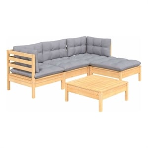 vidaXL 5 Piece Patio Lounge Set with Gray Cushions Pinewood