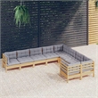 vidaXL 9 Piece Patio Lounge Set with Gray Cushions Pinewood