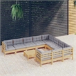 vidaXL 11 Piece Patio Lounge Set with Gray Cushions Pinewood