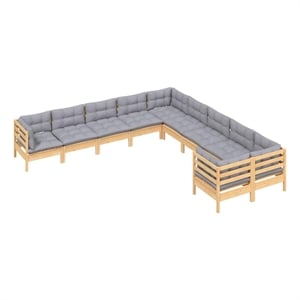 vidaXL 10 Piece Patio Lounge Set with Gray Cushions Pinewood