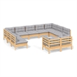 vidaXL 11 Piece Patio Lounge Set with Gray Cushions Solid Pinewood