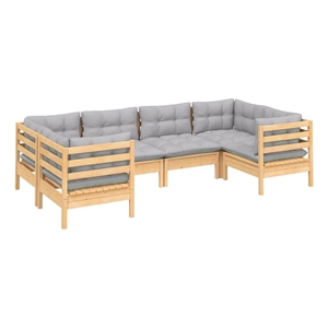 vidaXL 6 Piece Patio Lounge Set with Gray Cushions Pinewood