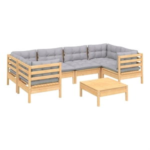 vidaXL 7 Piece Patio Lounge Set with Gray Cushions Pinewood