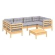 vidaXL 7 Piece Patio Lounge Set with Gray Cushions Pinewood