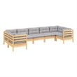 vidaXL 7 Piece Patio Lounge Set with Gray Cushions Pinewood