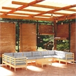 vidaXL 11 Piece Patio Lounge Set with Gray Cushions Pinewood