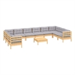 vidaXL 11 Piece Patio Lounge Set with Gray Cushions Pinewood