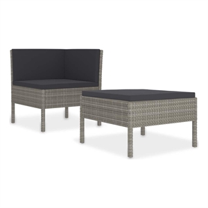 vidaXL 2 Piece Patio Lounge Set with Cushions Poly Rattan Gray