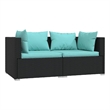 vidaXL Patio Loveseat with Cushions Black Poly Rattan