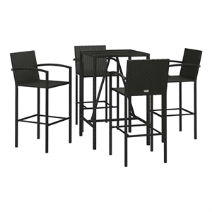 vidaXL 5 Piece Patio Bar Set Black Poly Rattan