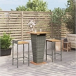 vidaXL 3 Piece Patio Bar Set Gray Poly Rattan&Solid Wood Acacia