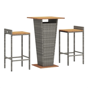 vidaXL 3 Piece Patio Bar Set Gray Poly Rattan&Solid Wood Acacia