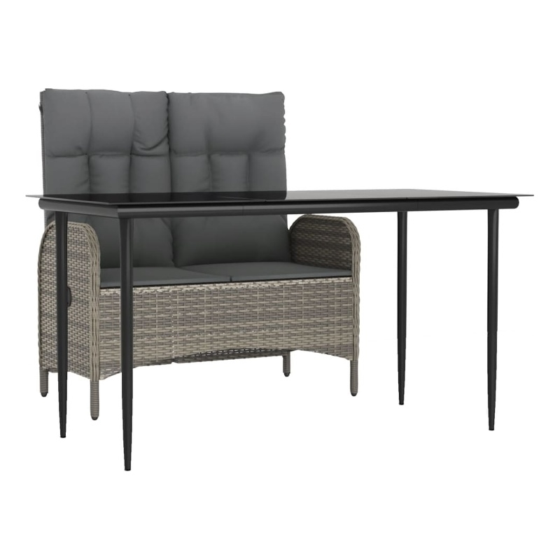 vidaXL 2 Piece Patio Dining Set with Cushions Gray Poly Rattan