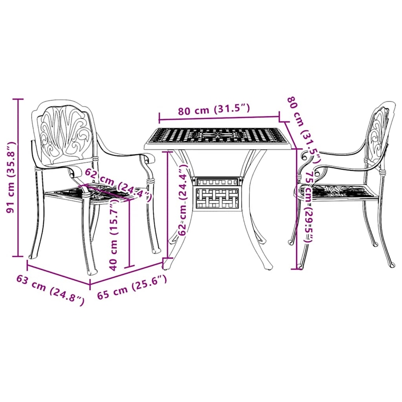 vidaXL 3 Piece Bistro Set White Cast Aluminum