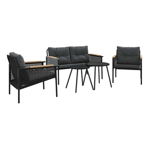 vidaXL 5 Piece Balcony Furniture Set with Cushions Black Steel