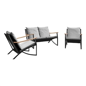 vidaXL 3 Piece Balcony Furniture Set with Cushions Black Steel