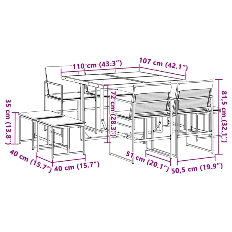 vidaXL 9 Piece Patio Dining Set with Cushions Black Textilene