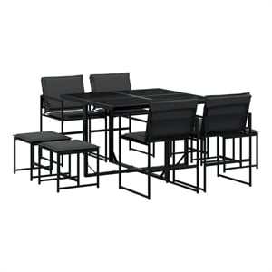 vidaXL 9 Piece Patio Dining Set with Cushions Black Textilene