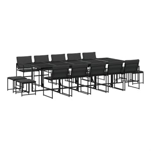 vidaXL 15 Piece Patio Dining Set with Cushions Black Textilene