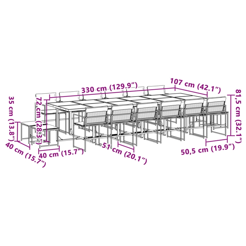 vidaXL 17 Piece Patio Dining Set with Cushions Black Textilene