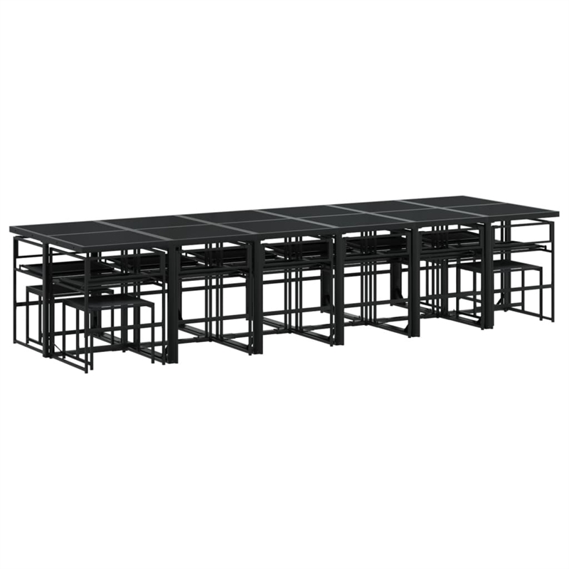 vidaXL 17 Piece Patio Dining Set with Cushions Black Textilene