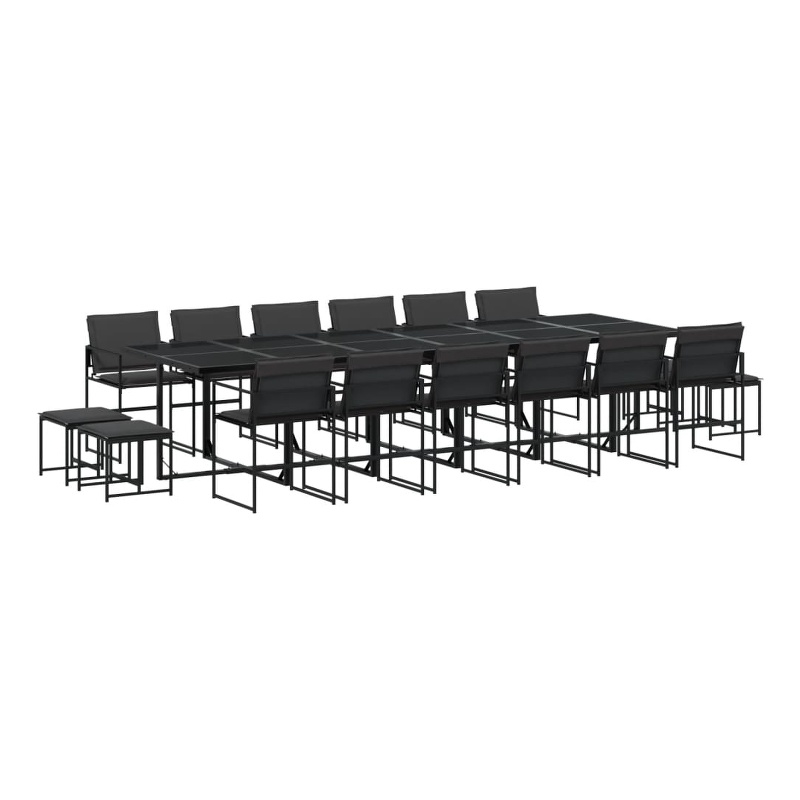 vidaXL 17 Piece Patio Dining Set with Cushions Black Textilene