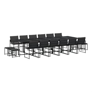 vidaXL 17 Piece Patio Dining Set with Cushions Black Textilene