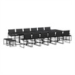 vidaXL 17 Piece Patio Dining Set with Cushions Black Textilene