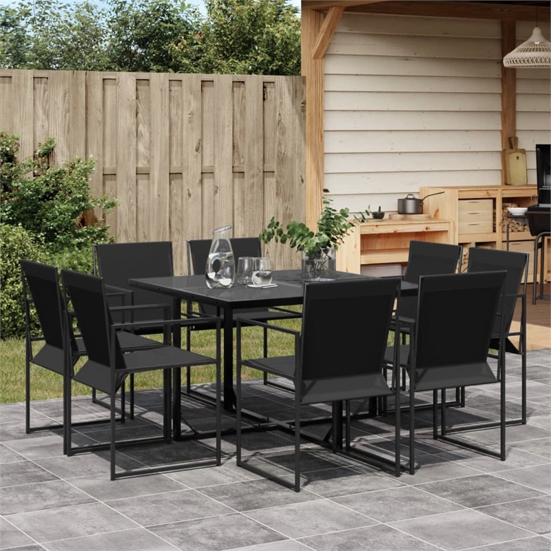 vidaXL 9 Piece Patio Dining Set Black Textilene