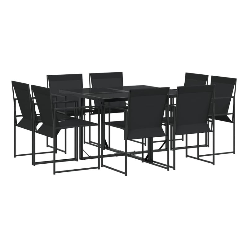 vidaXL 9 Piece Patio Dining Set Black Textilene