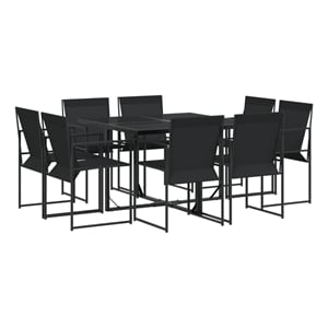 vidaXL 9 Piece Patio Dining Set Black Textilene